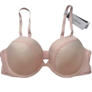 Calvin Klein Nymph's Thigh Pink Flirty Plunge Push Up Underwire Bra QF5145- 680